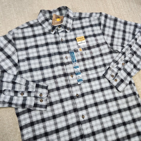 Carhartt Shirt Men Medium Rugged Flex Relaxed Fit Flannel Black White Plaid - Picture 1 of 10